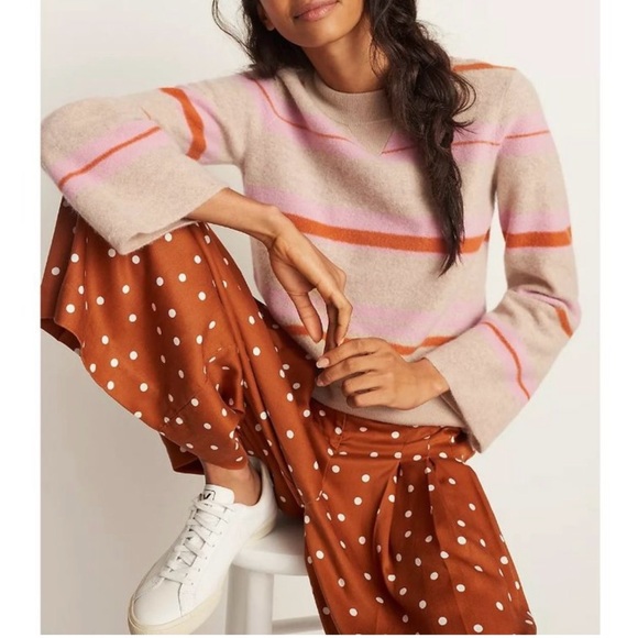 ANTHROPOLOGIE | ISOBEL Pleated Polka Dot Orange Wide Leg Pants Size S - Picture 2 of 7